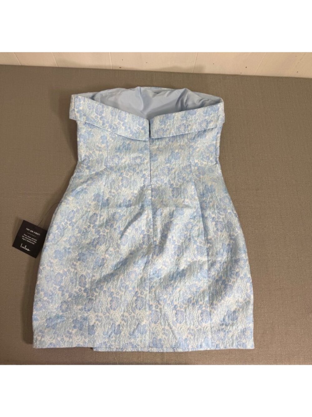 Lulus Delicate Destiny Light Blue Jacquard Strapless Mini Dress Bodycon Medium - Picture 3 of 16